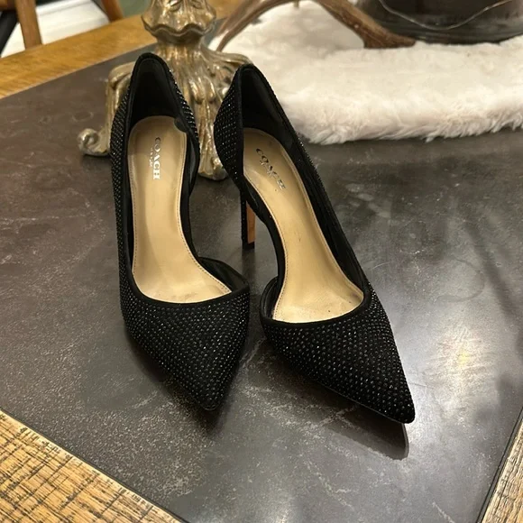 COACH SPARKLE BKACK HEELS. - Picture 1 of 7